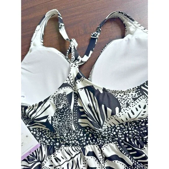 Coco Reef Sublime Bra Sized Underwire Tankini Top Midnight Jungle Black 38F - Picture 9 of 10